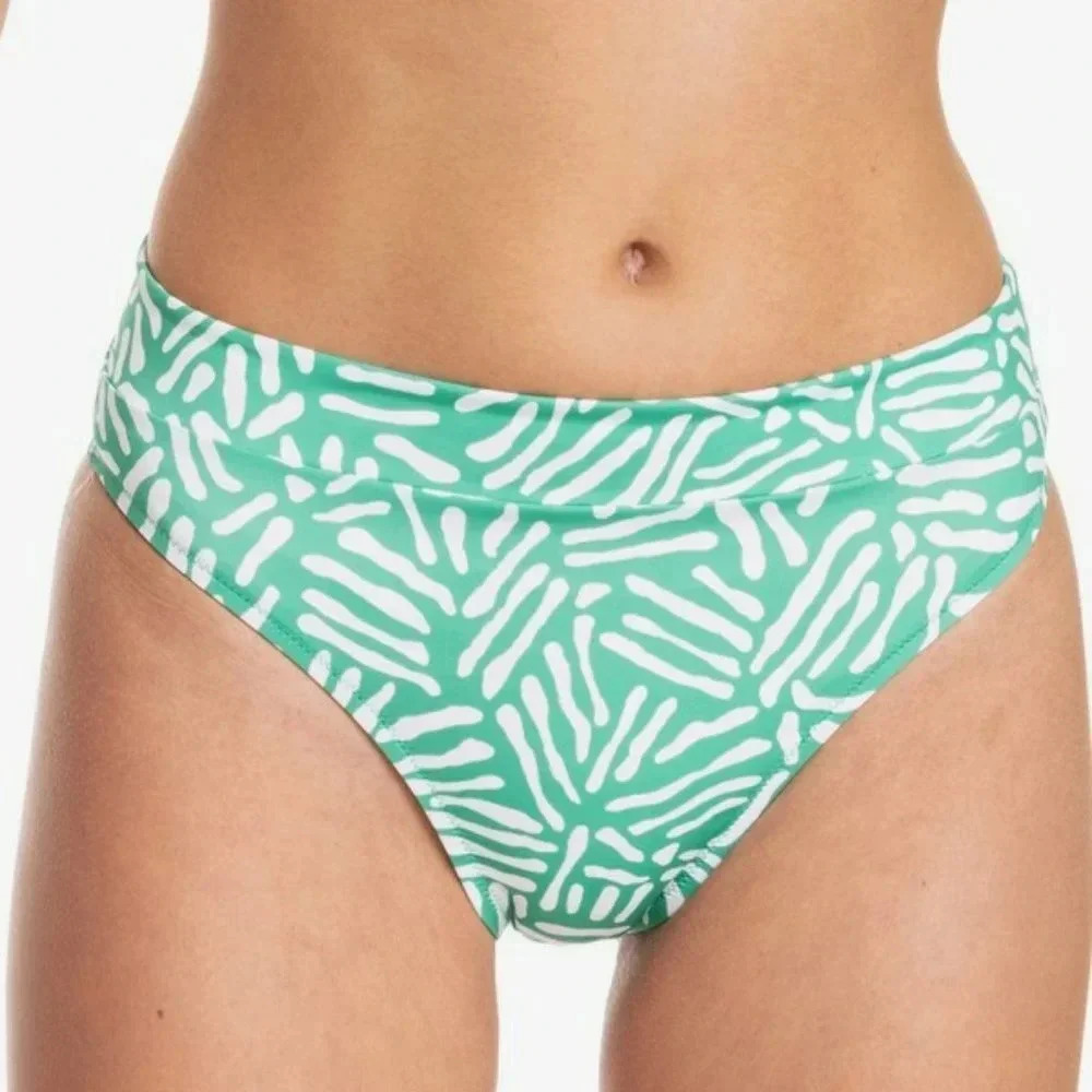 Quiksilver Classic High Waist Bikini Bottoms, tribal geo marine green